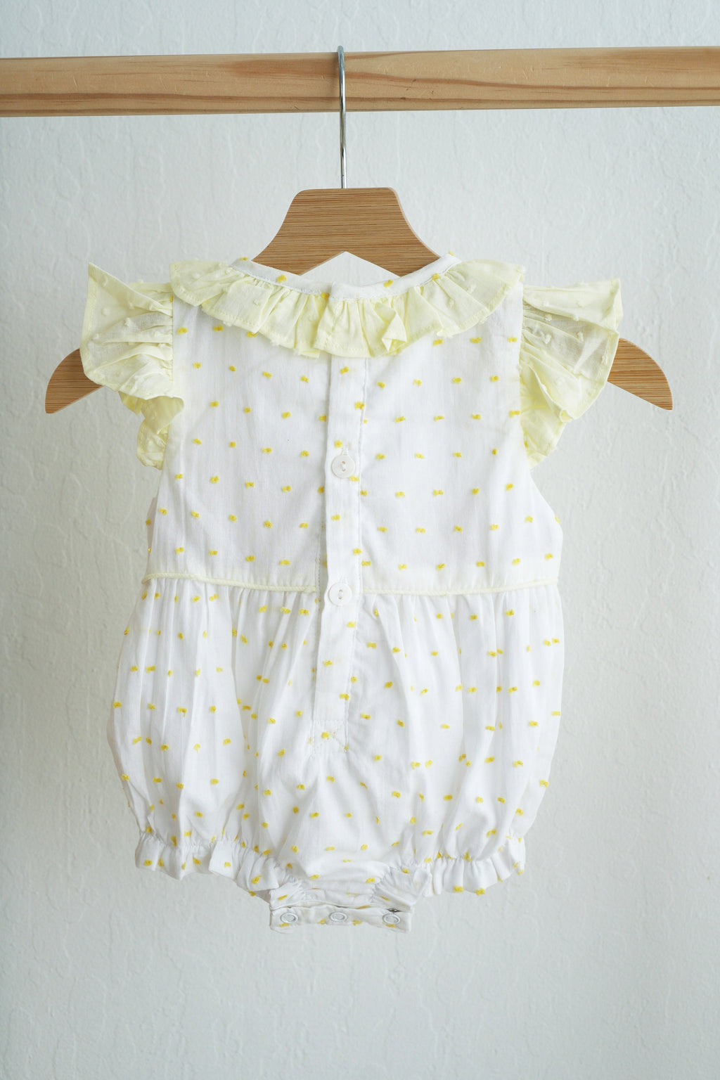 Mustard character hand smocked ruffle bubble