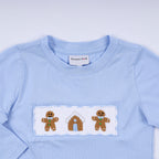 Blue gingerbread hand smocked gingham pants set