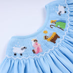 Blue nativity hand smocked bloomer set