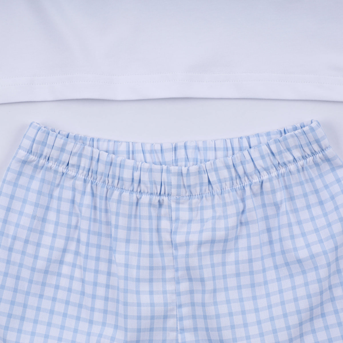 Blue character hand smocked gingham shorts set