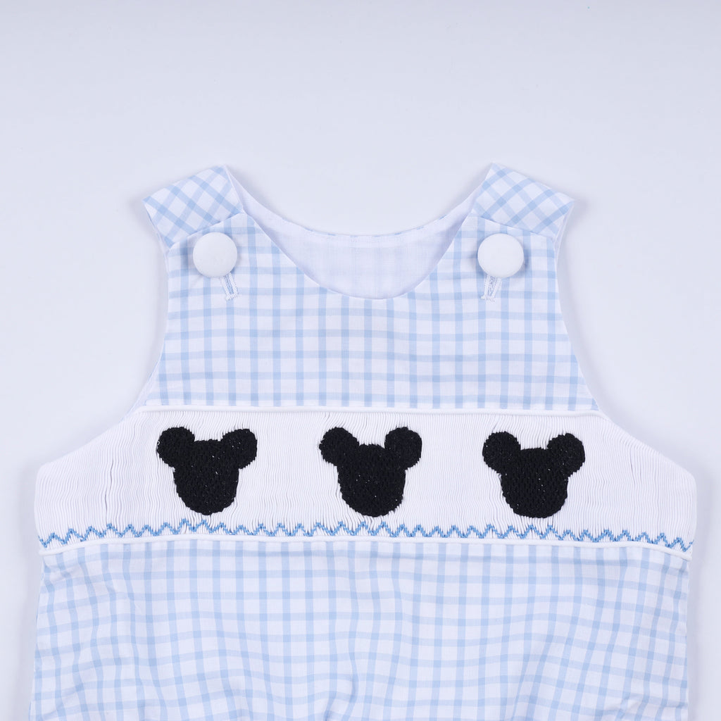 Blue character hand smocked gingham bubble