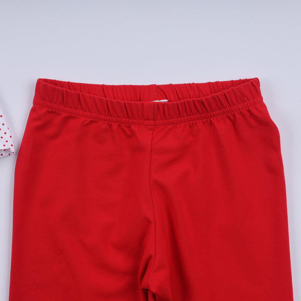 Red gingerbread hand smocked ruffle pants set