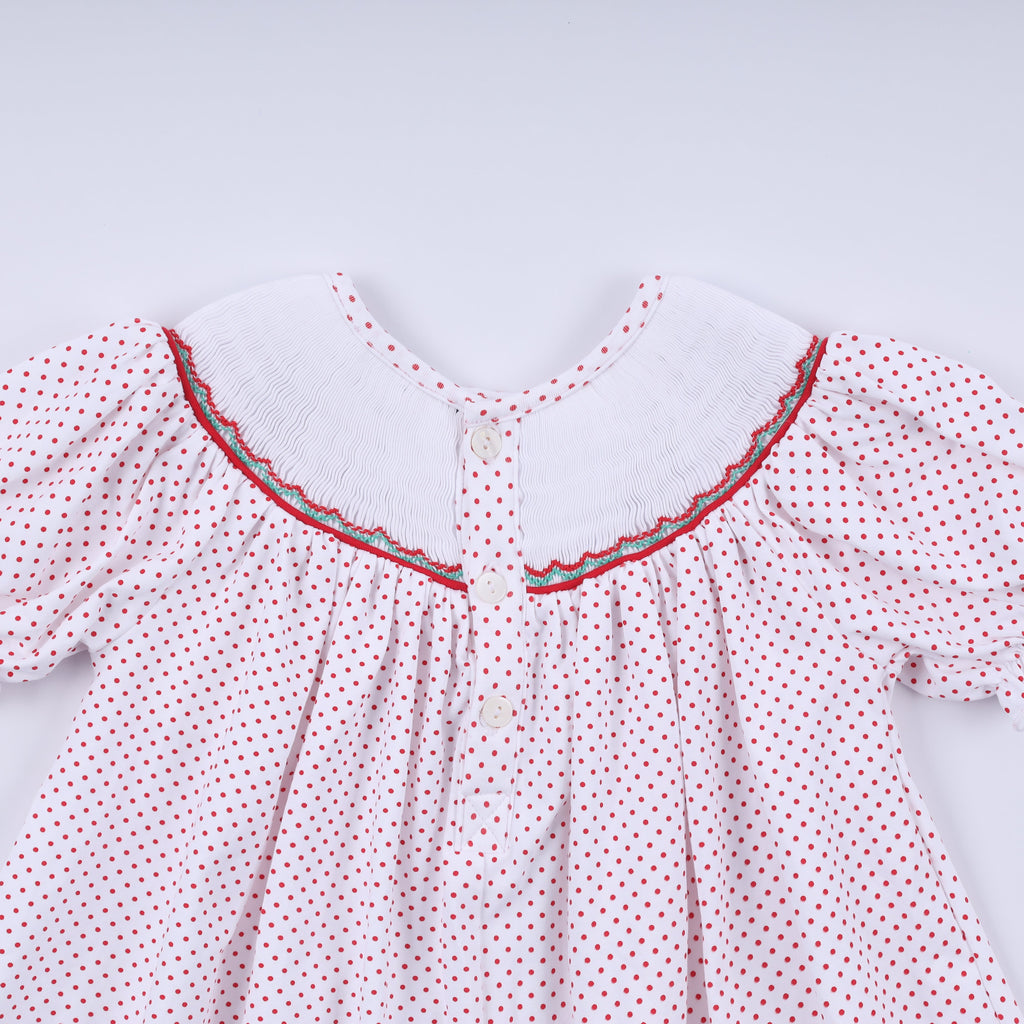 Red gingerbread hand smocked ruffle pants set
