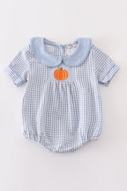 Blue woven check pumpkin embroidery boy bubble