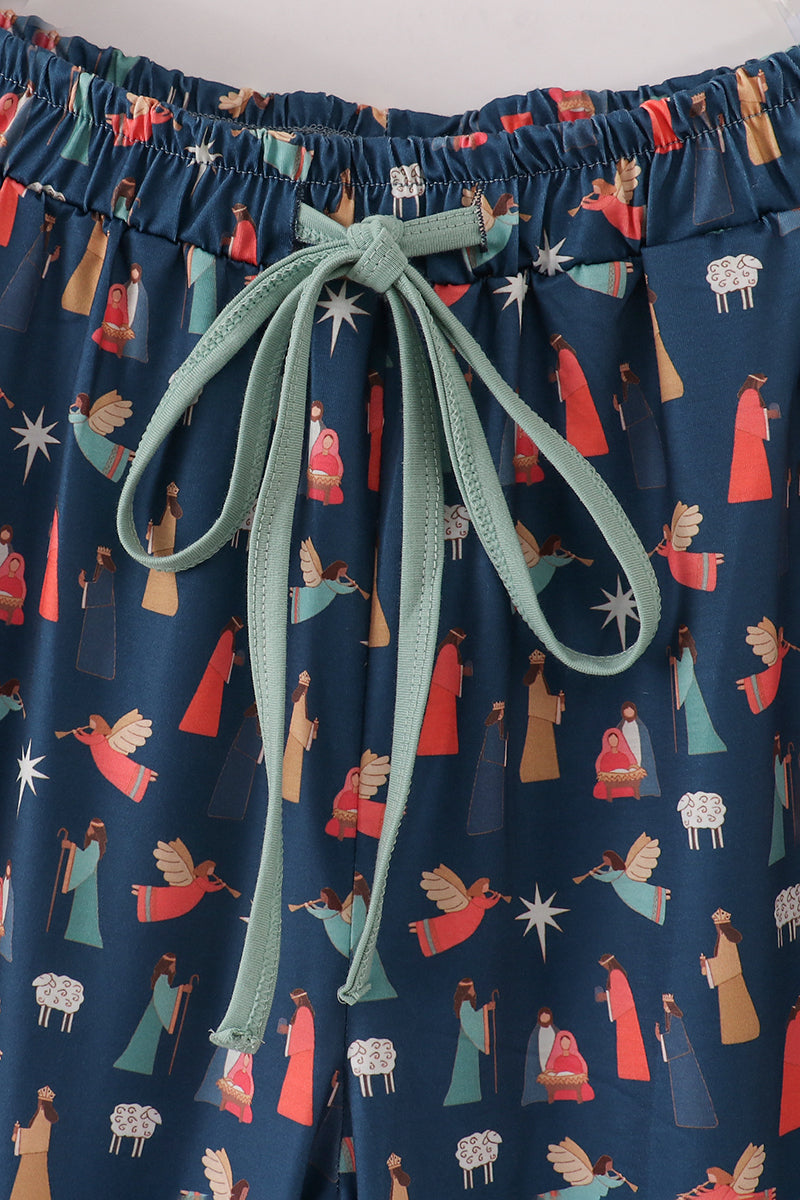 Navy nativity print mom pajamas pants