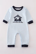 Navy plaid nativity embroidery boy romper