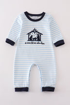 Navy plaid nativity embroidery boy romper