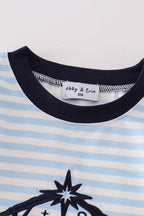 Navy plaid nativity embroidery boy romper