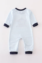 Navy plaid nativity embroidery boy romper