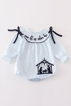 Navy plaid nativity embroidery girl bubble