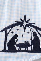 Navy plaid nativity embroidery girl bubble