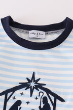 Navy plaid nativity embroidery boy set