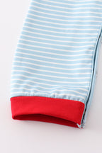 Blue stripe santa claus embroider boy romper