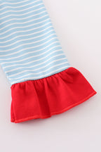 Blue stripe santa claus embroider girl bubble