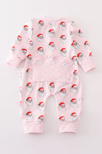 Pink santa print Zipper girl romper