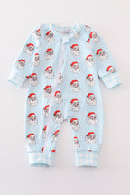 Blue Santa print Zipper girl romper