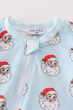 Blue Santa print Zipper girl romper