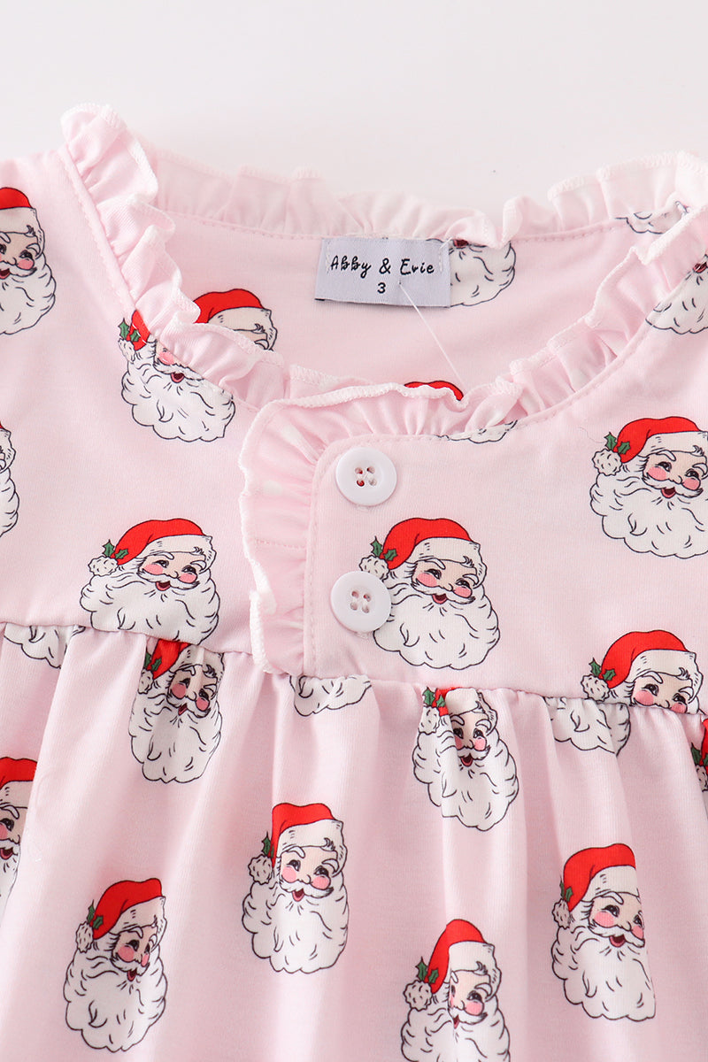 Pink santa print girl dress