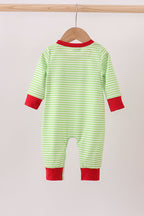 Green christmas grinch embroidery boy romper