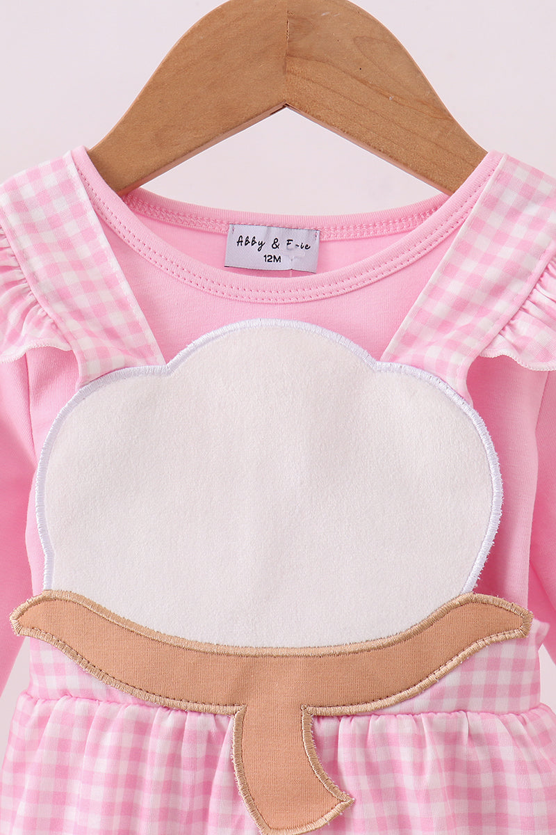 Pink cotton applique gingham 2pc set