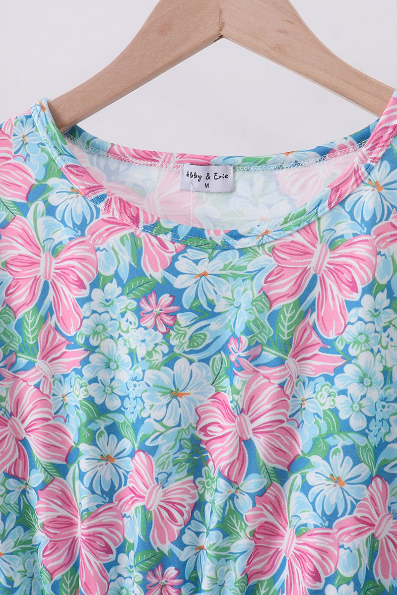 Blue I love MOMMY embroidery women dress