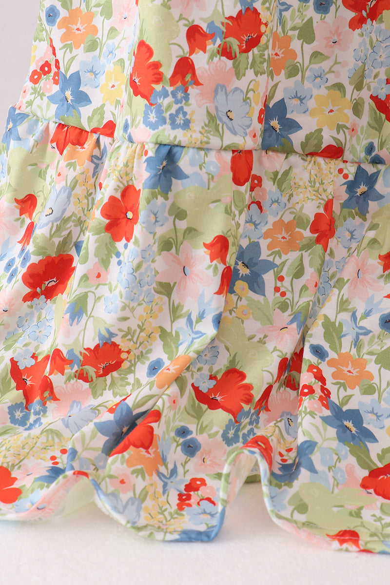 Floral smocked women tiered dress