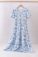 Blue beach sea smocked women dress