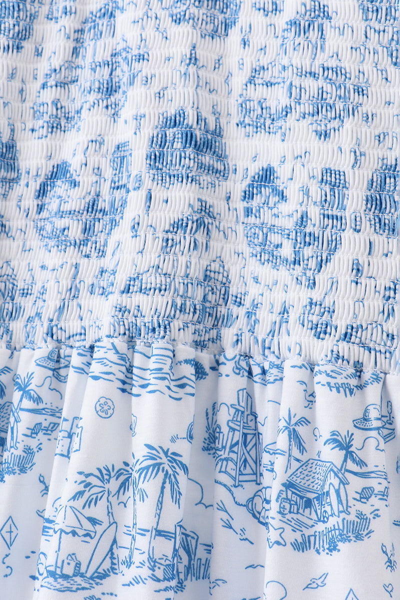 Blue beach sea smocked women dress