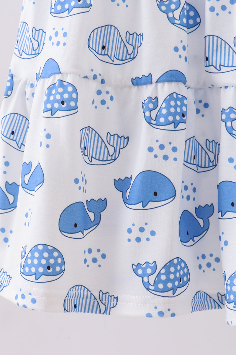 Blue whale smocked ruffle mom&me dress