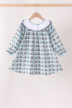 Blue mallard duck embroidery dress