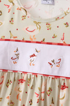 Goose embroidery ruffle gingham bloomer set