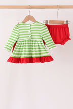 Green Stripe Grinch Applique Bloomer Set