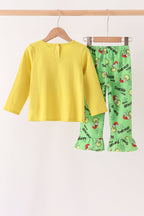 Green Grinch French Knot Ruffle Pants Set