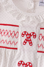 White Candy Cane Smocked polka dot Bloomer Set