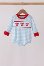 Blue Candy Cane Embroidery Gingham Bubble