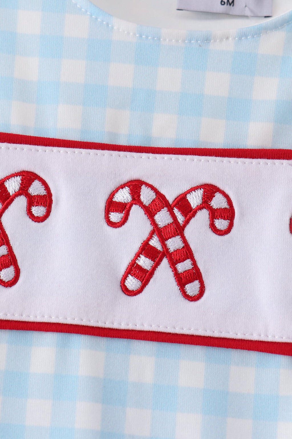 Blue Candy Cane Embroidery Gingham JonJon