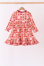 Pink Candy Cane Bow Ruffle Bamboo Dress