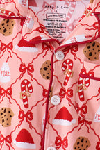 Pink Candy Cane Bow Ruffle Bamboo Mom&me Pajama Set