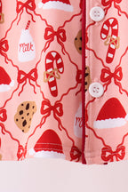 Pink Candy Cane Bow Ruffle Bamboo Mom&me Pajama Set