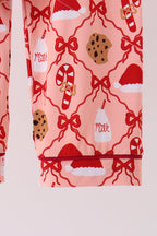 Pink Candy Cane Bow Ruffle Bamboo Mom&me Pajama Set