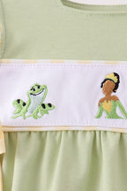 Green Princess Frog Embroidery Ruffle Bubble