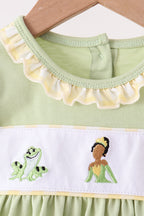 Green Princess Frog Embroidery Ruffle Bloomer Set