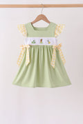 Green Princess Frog Embroidery Ruffle Dress