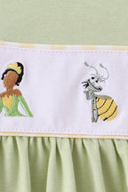 Green Princess Frog Embroidery Ruffle Dress