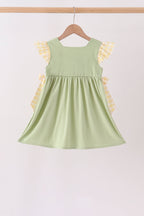 Green Princess Frog Embroidery Ruffle Dress
