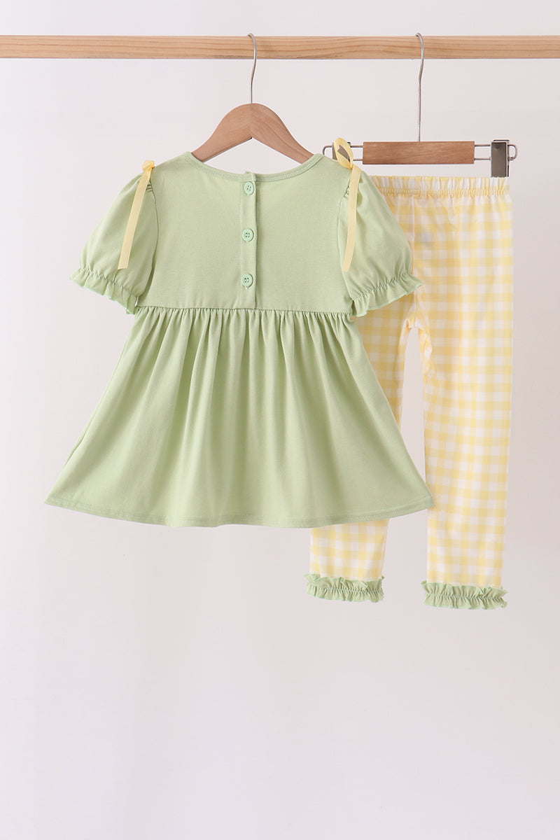Green Princess Frog Embroidery Ruffle Pants Set