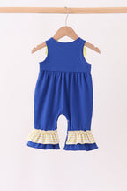 Royal Blue Character Embroidery Ruffle Romper