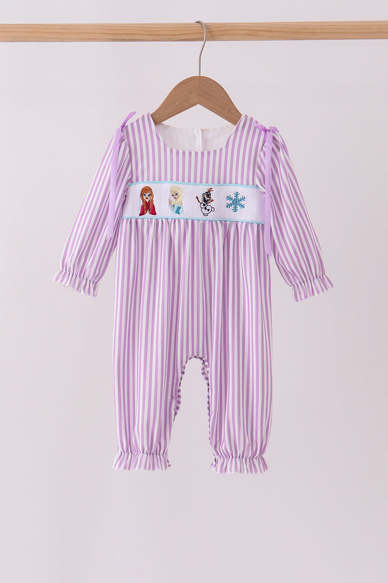 Purple Stripe Frozen Smocked Romper