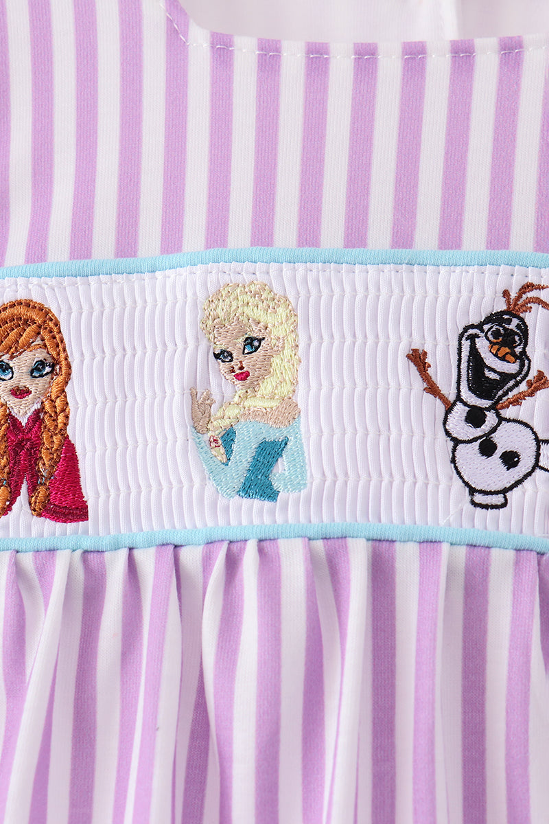 Purple Stripe Frozen Smocked Romper