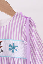 Purple Stripe Frozen Smocked Romper